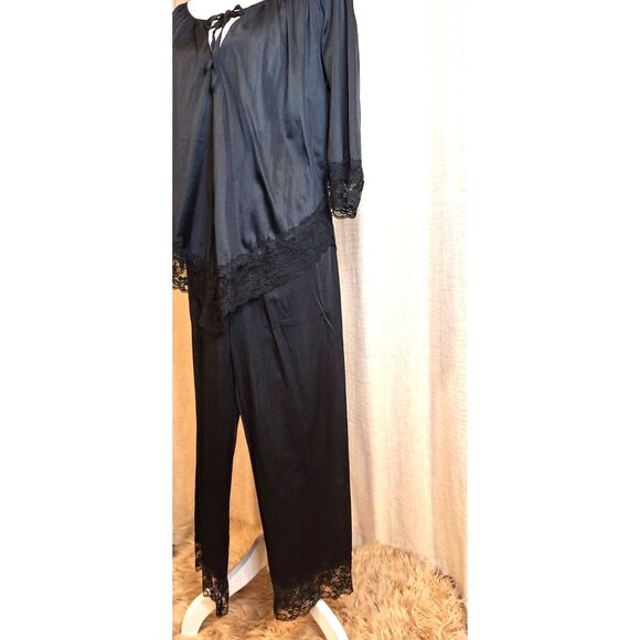 Jill Andrea of New York Black 2 Piece Vintage Lace Pajama Set 60s 70s Size Small - Picture 5 of 11